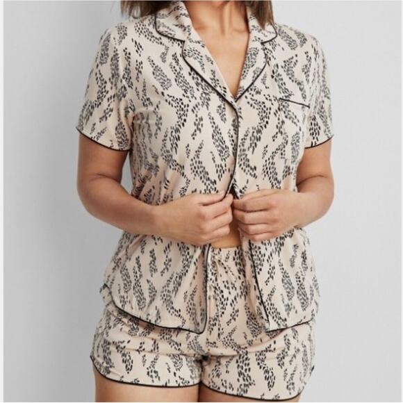 State of Day Pajama Set Womens Large Tan Textural Animal Lounge Comfy Sleep Cozy - Picture 1 of 9